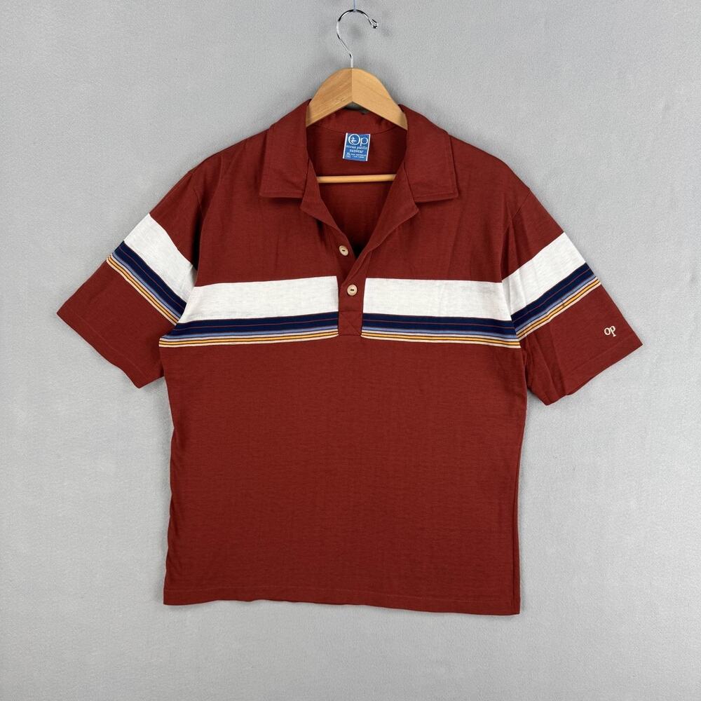 Vintage Ocean Pacific Shirt Size XL Red Stripe Short Sleeve Polo Surf Beach 80s